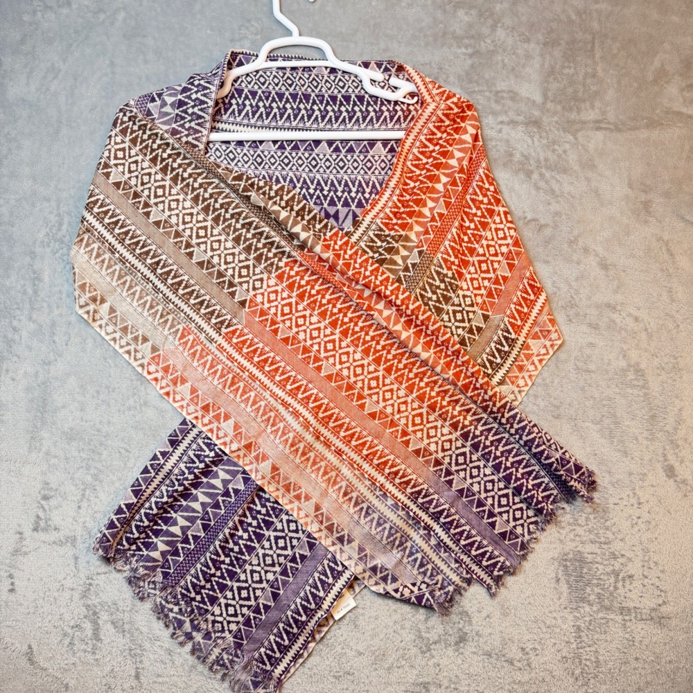 Petanu by Pashma Scarf Womens OS Purple Orange 100% Silk Geometric Tribal Wrap